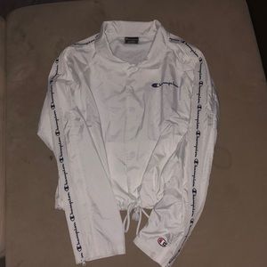 x-large size (fits s-m-l) champion white windbreaker coat.
